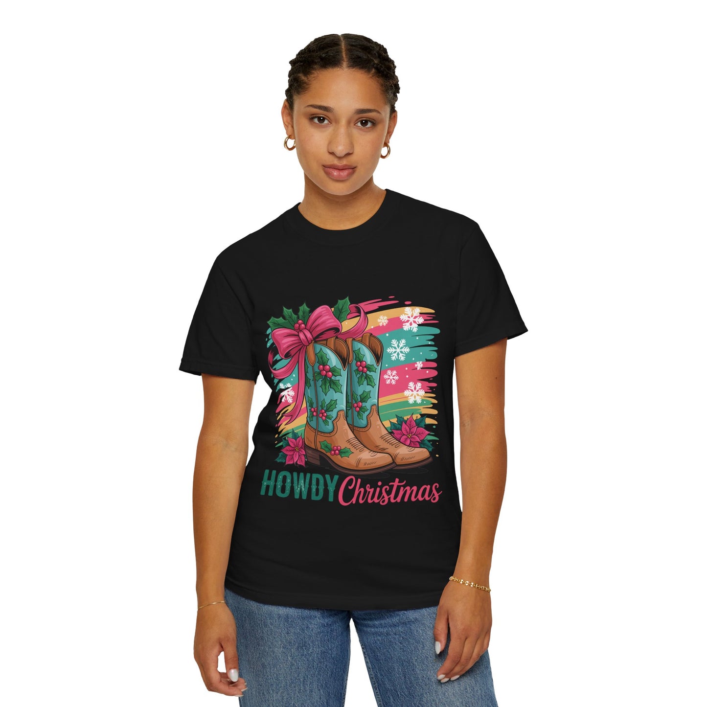 Howdy Christmas T-Shirt — Festive Cowboy Boots Holiday Tee
