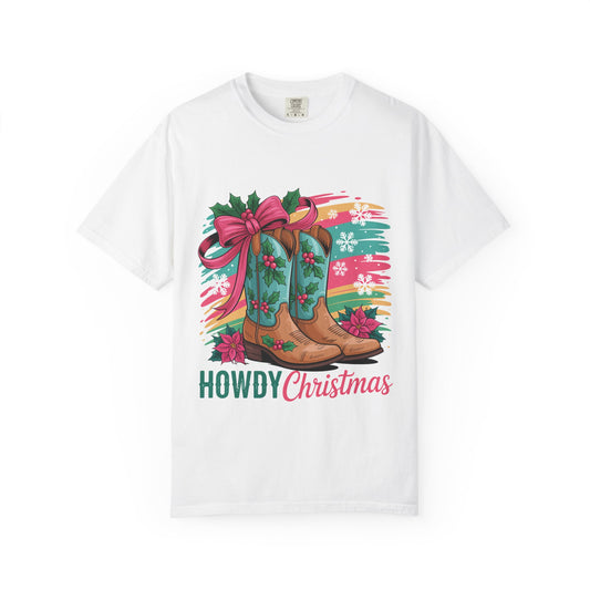 Howdy Christmas T-Shirt — Festive Cowboy Boots Holiday Tee