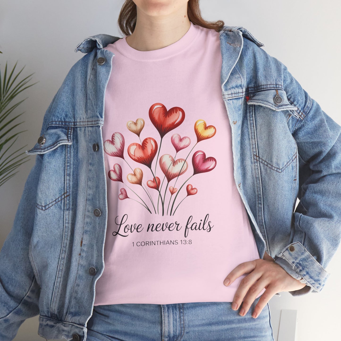 Heart Bouquet T‑Shirt — "Love Never Fails" Romantic Graphic Tee