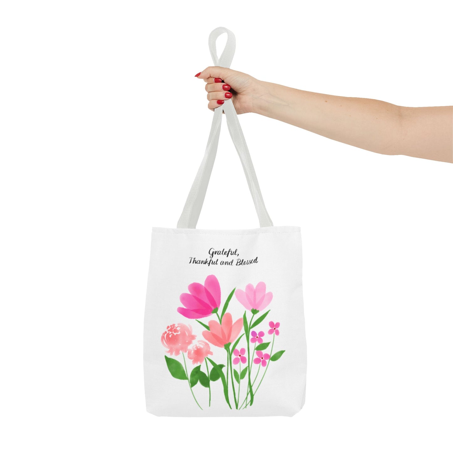 Grateful Floral Tote Bag - Thankful and Blessed Design