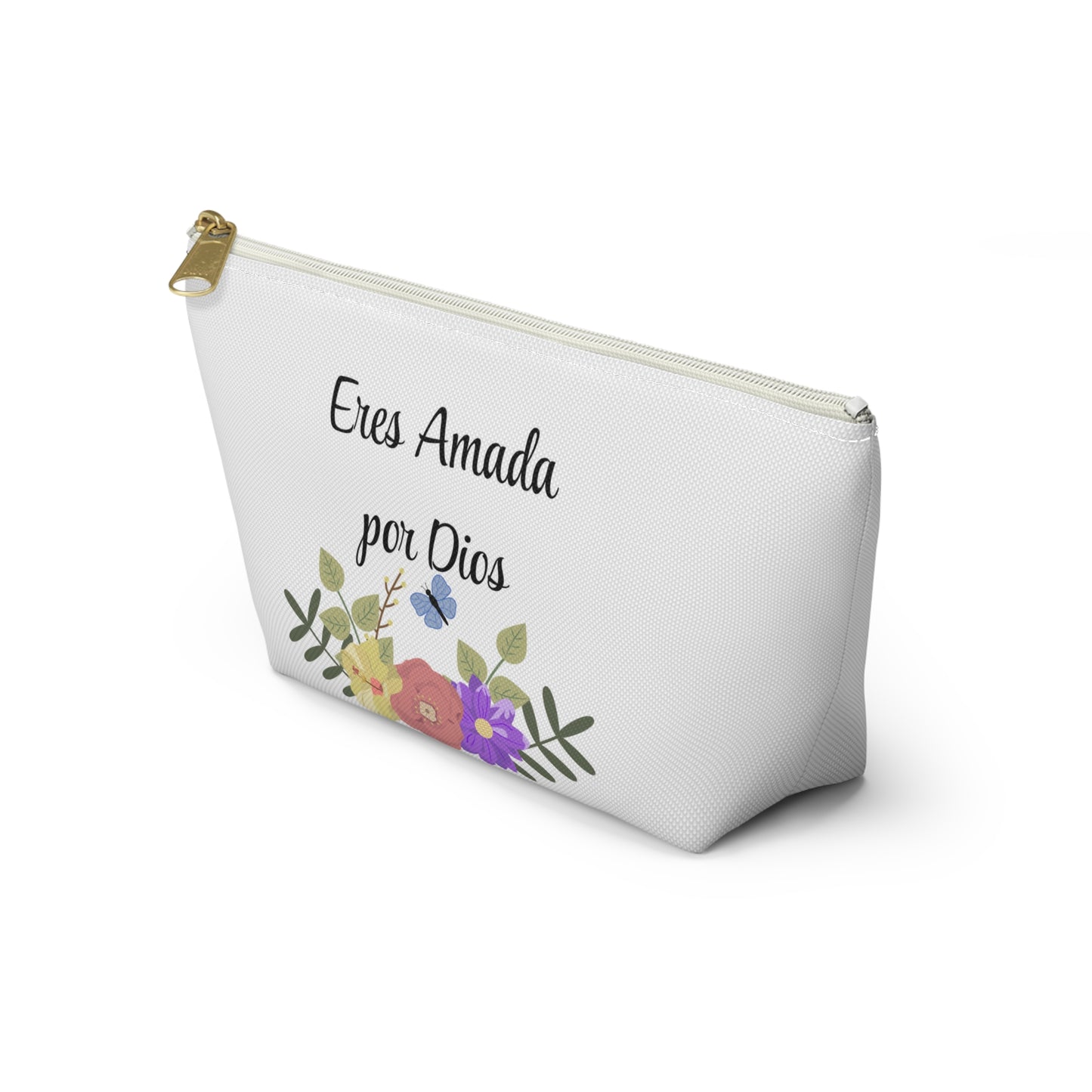 Floral Quote Accessory Pouch - Eres Amada por Dios