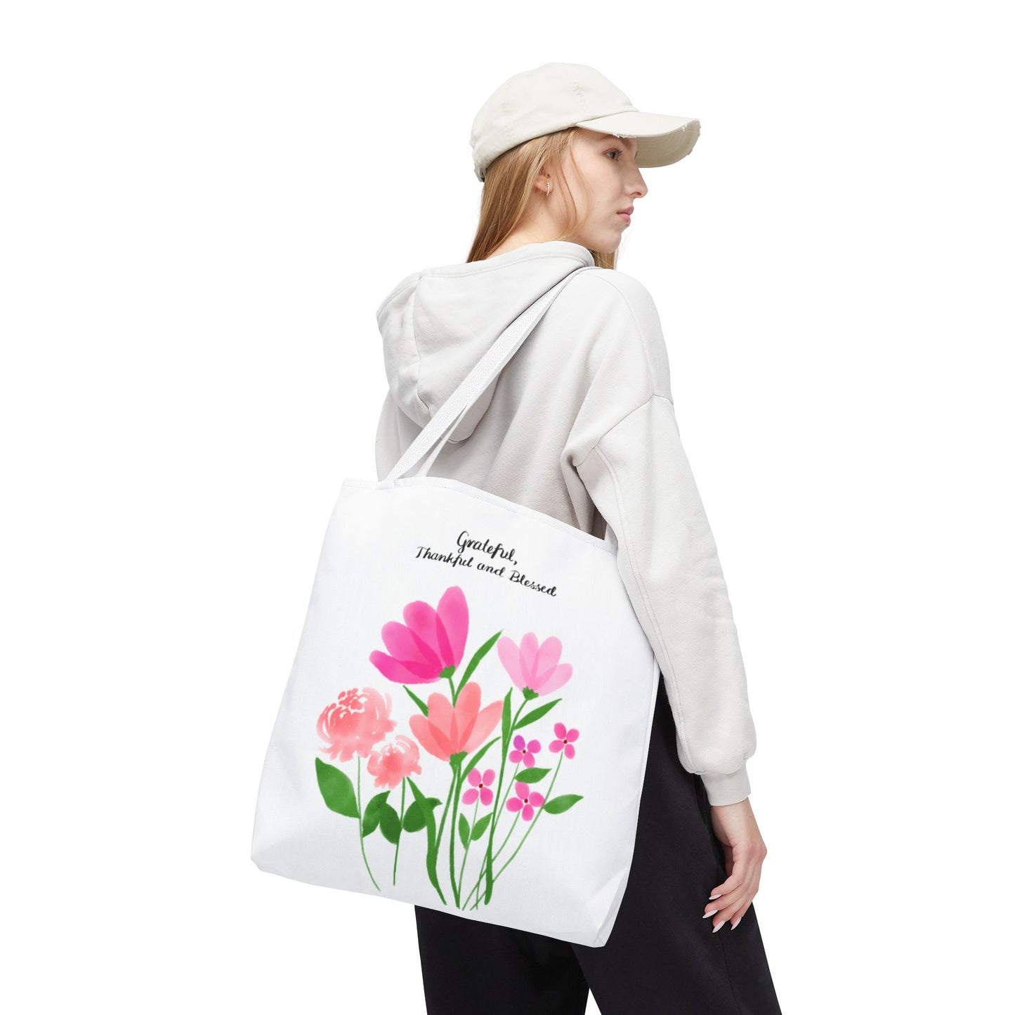 Grateful Floral Tote Bag - Thankful and Blessed Design