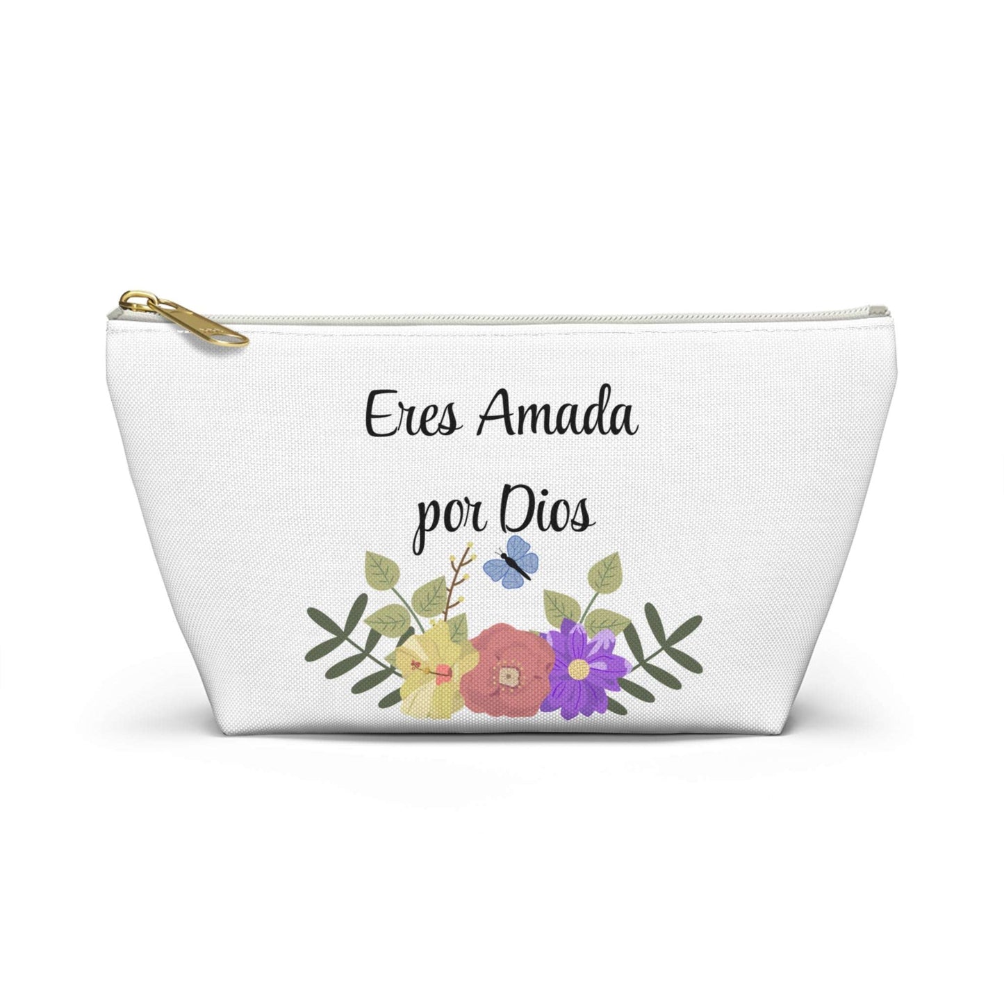 Floral Quote Accessory Pouch - Eres Amada por Dios