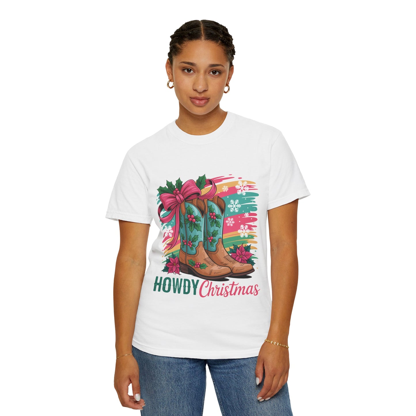 Howdy Christmas T-Shirt — Festive Cowboy Boots Holiday Tee