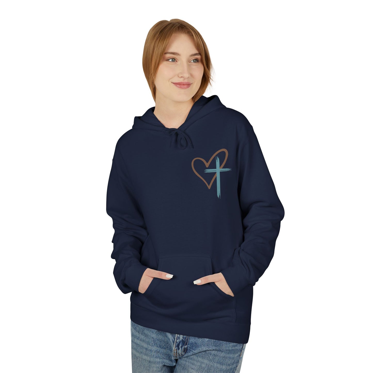 unisex Christian Hoodie — "Jesus Has My Back" Cross & Heart Faith Pullover