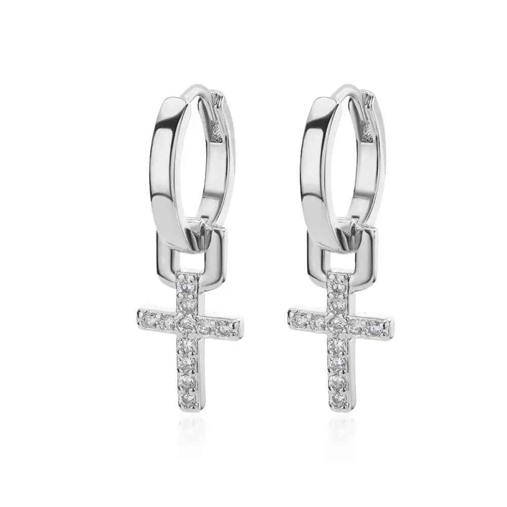 Cross Eardrops 18K Gold Plating Women's Zircon Stud Earrings