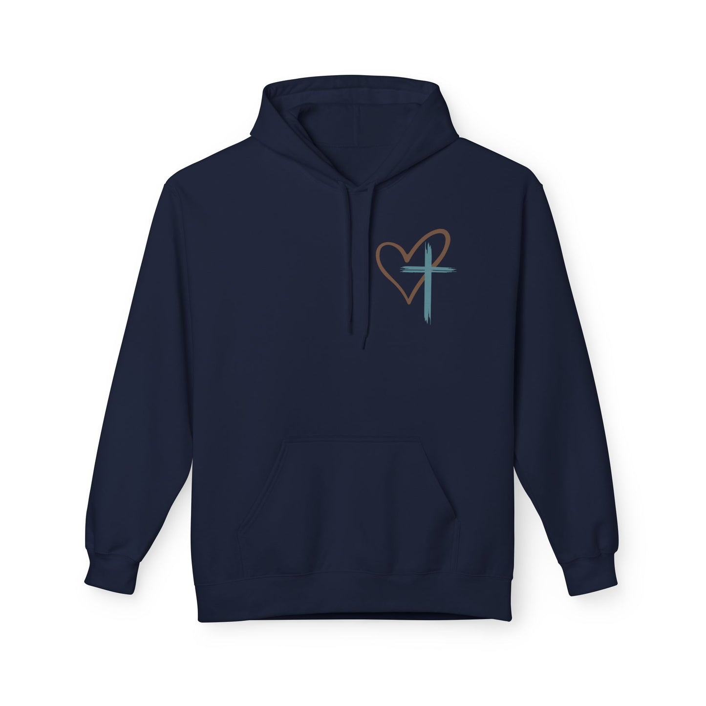unisex Christian Hoodie — "Jesus Has My Back" Cross & Heart Faith Pullover