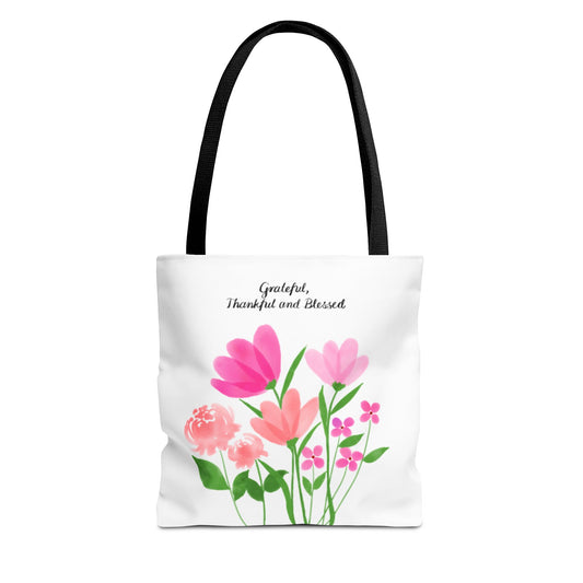 Grateful Floral Tote Bag - Thankful and Blessed Design