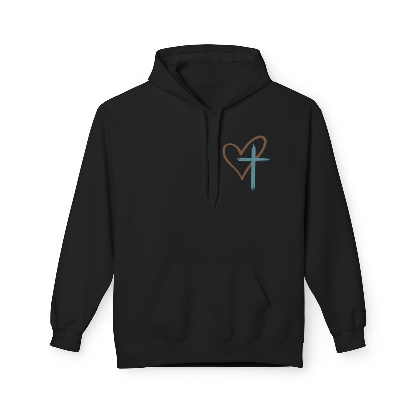 unisex Christian Hoodie — "Jesus Has My Back" Cross & Heart Faith Pullover