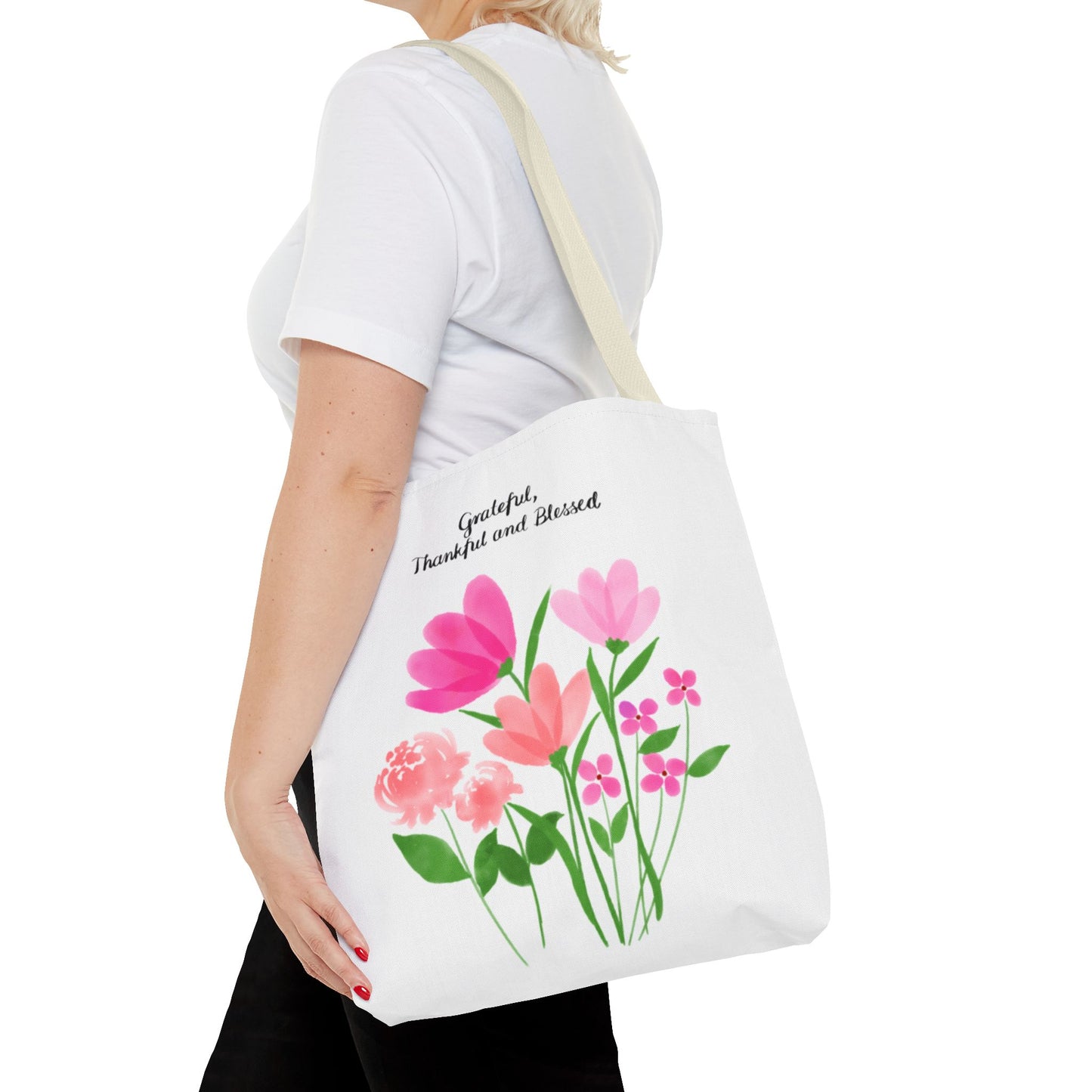 Grateful Floral Tote Bag - Thankful and Blessed Design