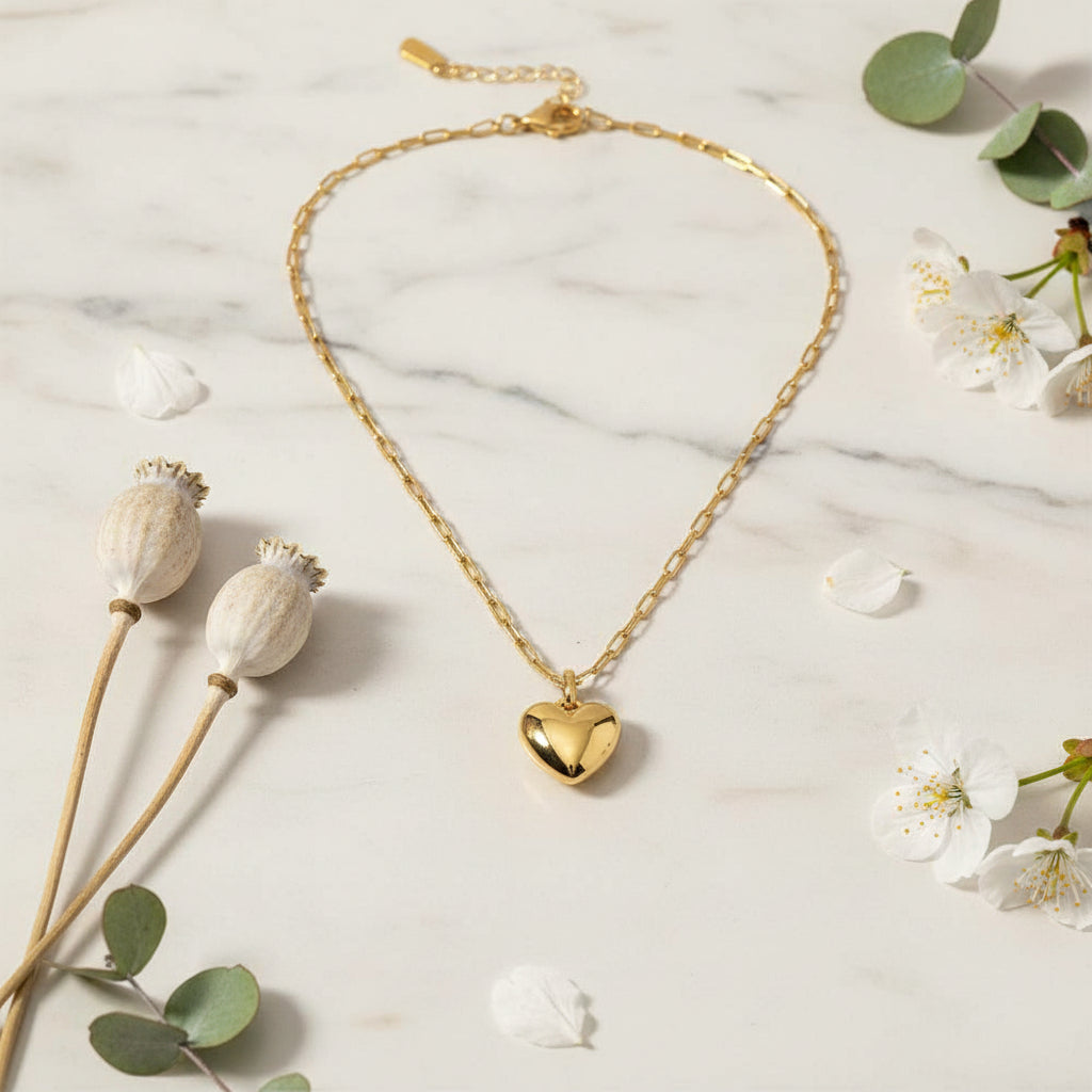 Gold-plated Jessica Puffed Heart Shaped Necklace
