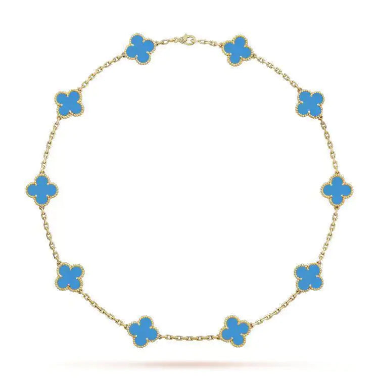 Collar de Ágata Negra Dorada con Colgante de Trébol