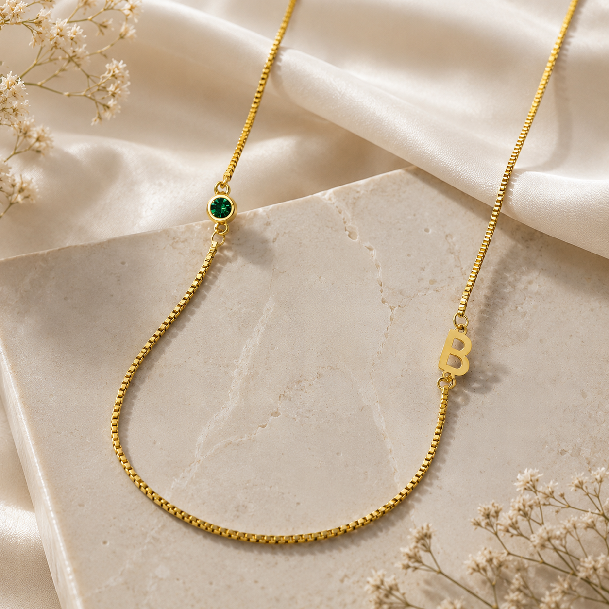 Personalized Initial & Birthstone Necklace | Collar Personalizado con Inicial y Piedra de Nacimiento