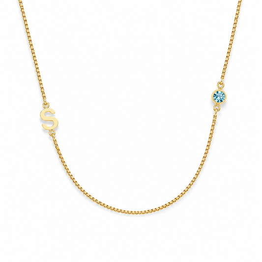 Personalized Initial & Birthstone Necklace | Collar Personalizado con Inicial y Piedra de Nacimiento