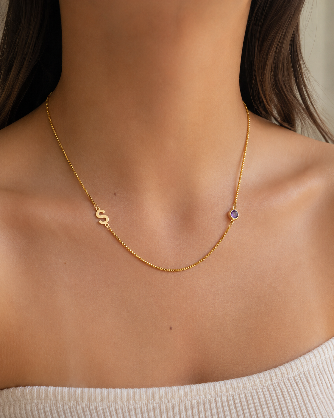 Personalized Initial & Birthstone Necklace | Collar Personalizado con Inicial y Piedra de Nacimiento