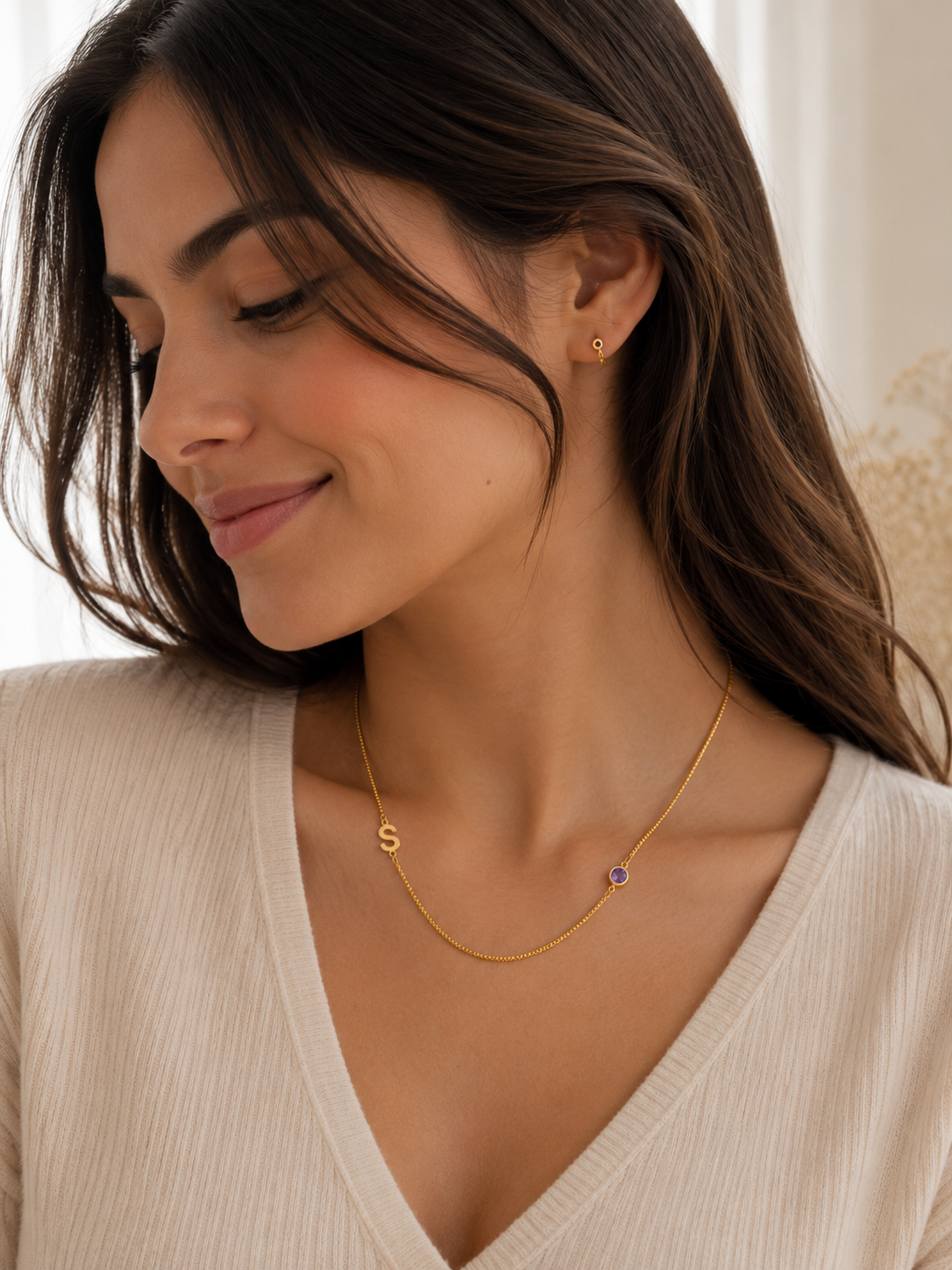 Personalized Initial & Birthstone Necklace | Collar Personalizado con Inicial y Piedra de Nacimiento