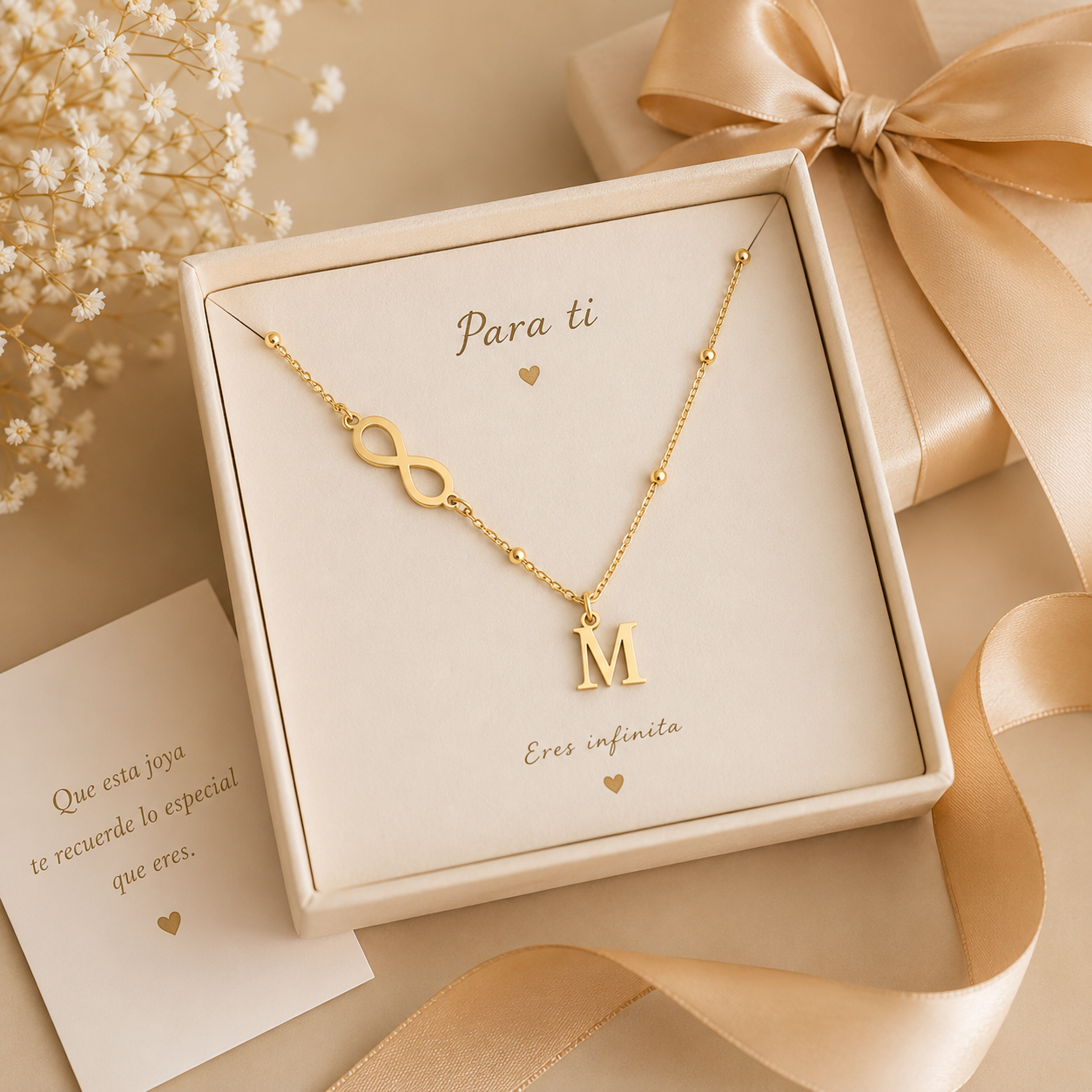 Collar Inicial Personalizado en Acero Inoxidable con Símbolo Infinito | Personalized Initial Necklace with Infinity Charm