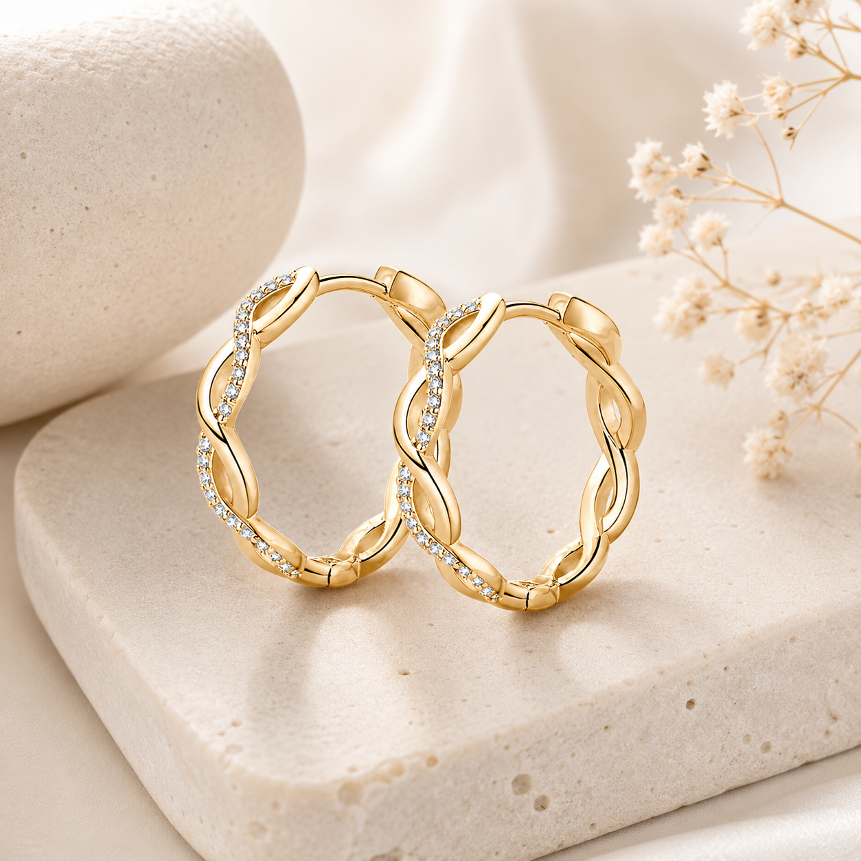 Elegant Twisted Hoop Earrings | Aretes Elegantes Trenzados