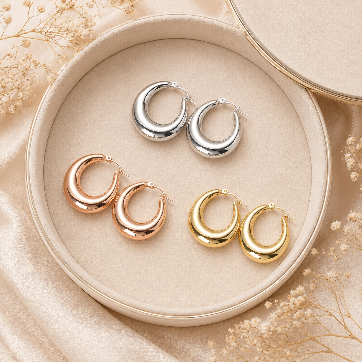 Aretes Chunky Luxe Bañados en Oro 18K | Pendientes Gruesos Acero Inoxidable