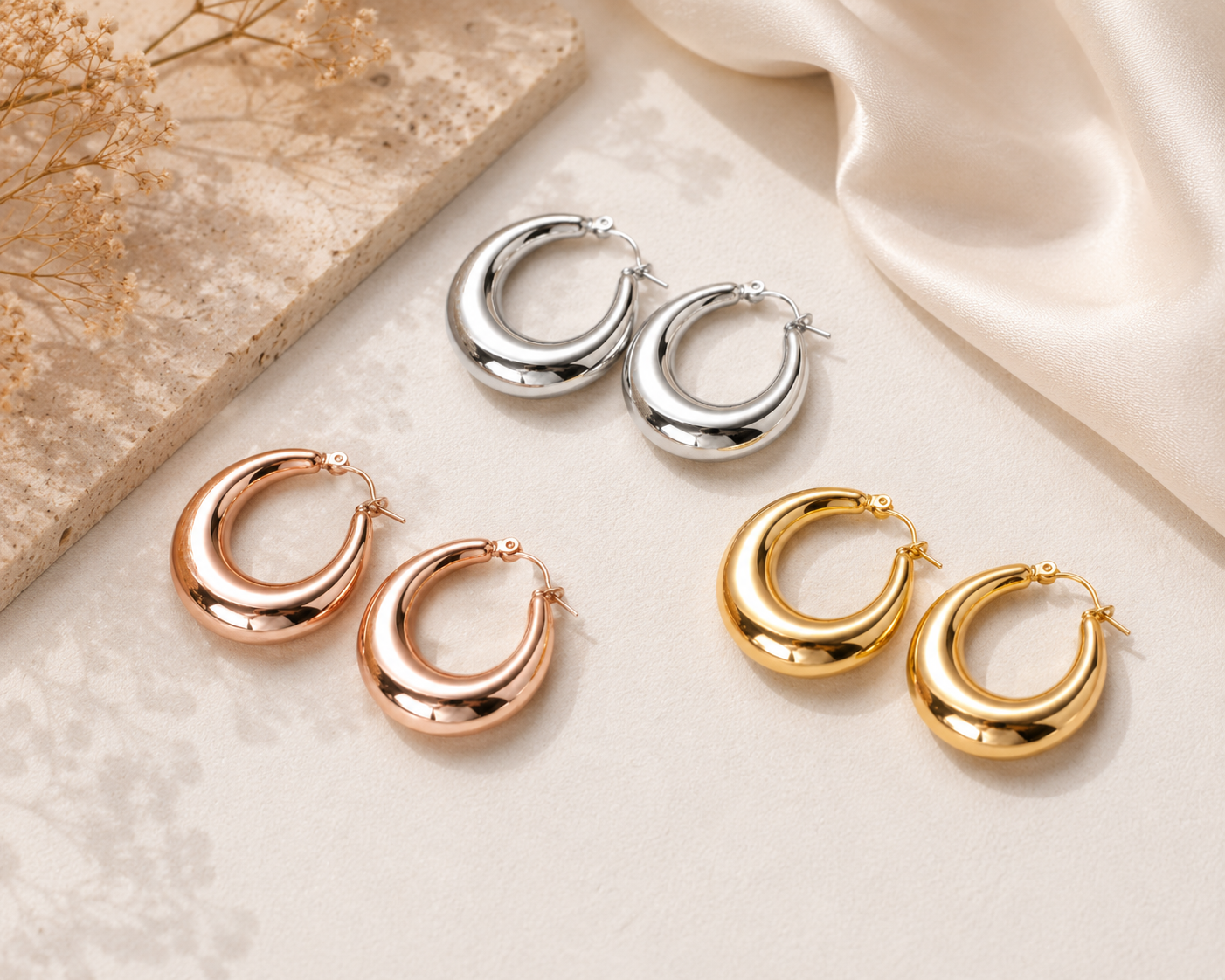 Aretes Chunky Luxe Bañados en Oro 18K | Pendientes Gruesos Acero Inoxidable