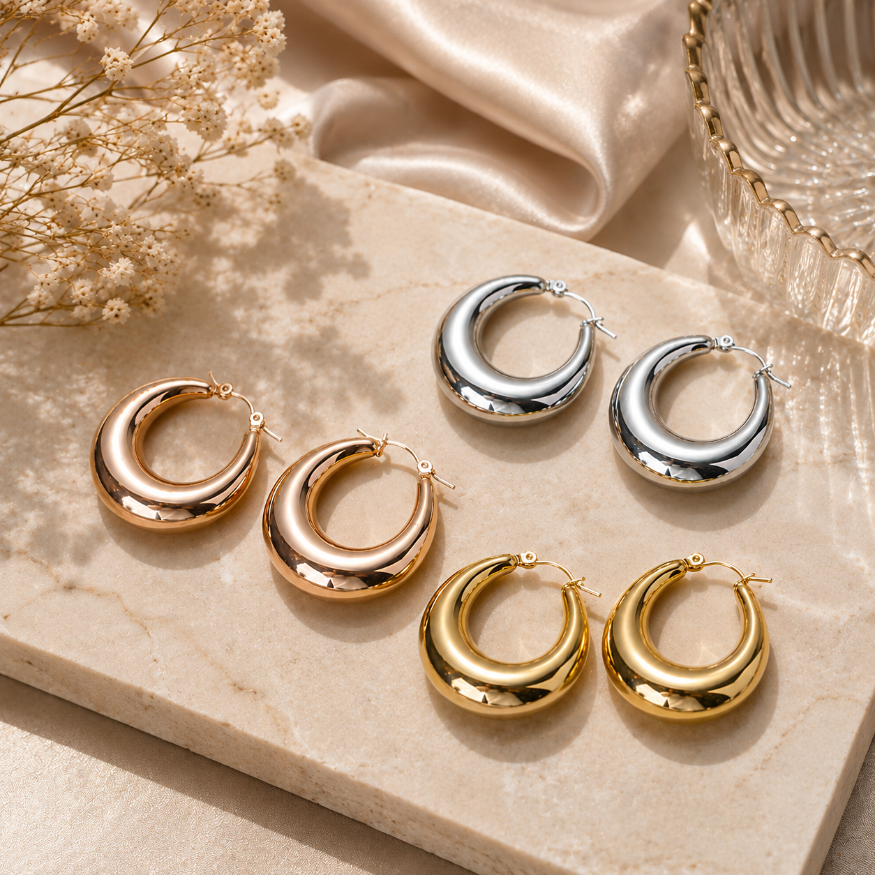 Aretes Chunky Luxe Bañados en Oro 18K | Pendientes Gruesos Acero Inoxidable