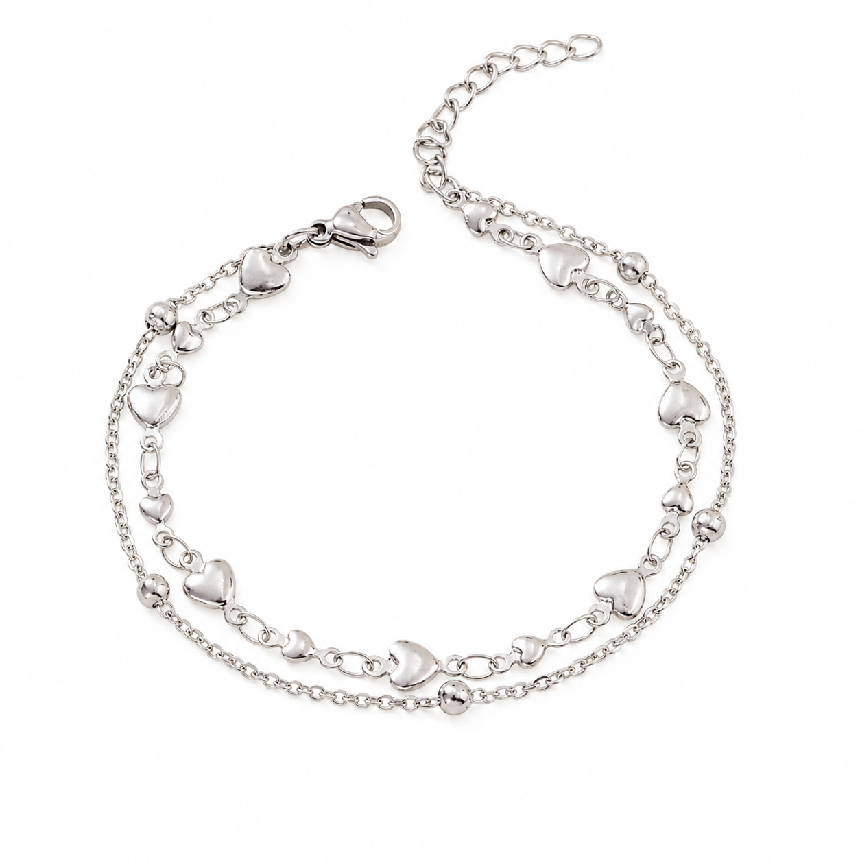 Pulsera Corazón Doble Capa en Acero Inoxidable 18K | Gold & Silver Heart Bracelet