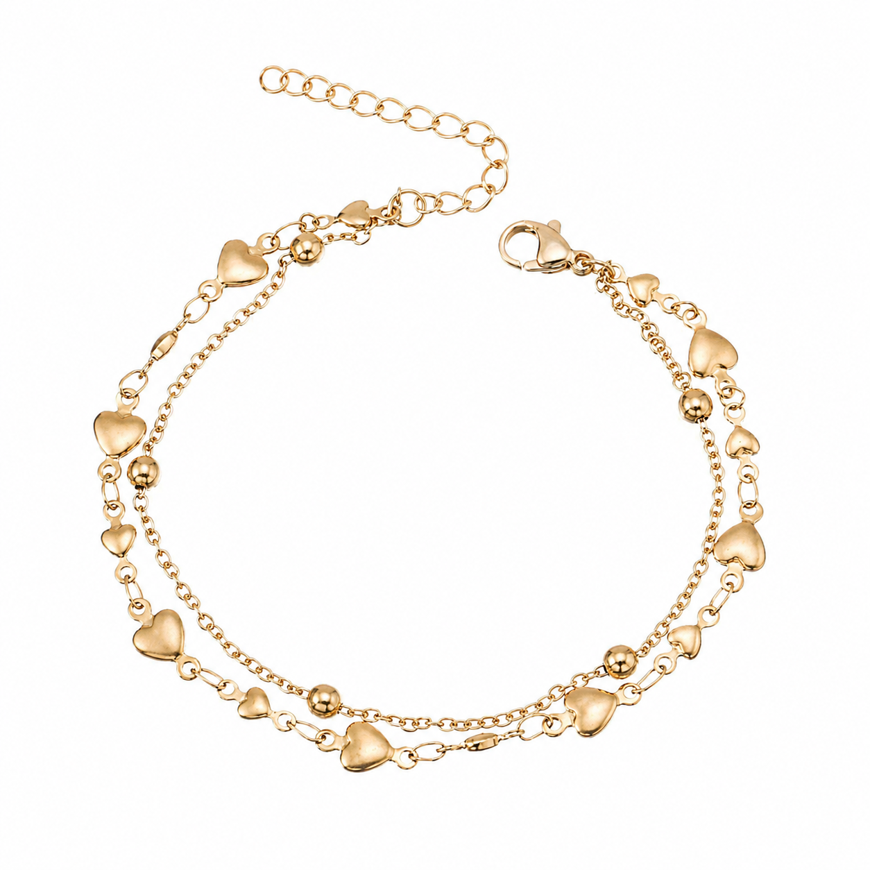 Pulsera Corazón Doble Capa en Acero Inoxidable 18K | Gold & Silver Heart Bracelet