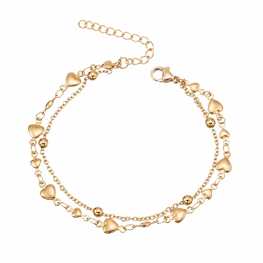 Pulsera Corazón Doble Capa en Acero Inoxidable 18K | Gold & Silver Heart Bracelet