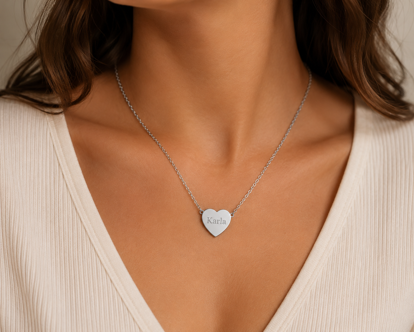Collar Corazón Personalizado en Acero Inoxidable | Personalized Heart Name Necklace for Women