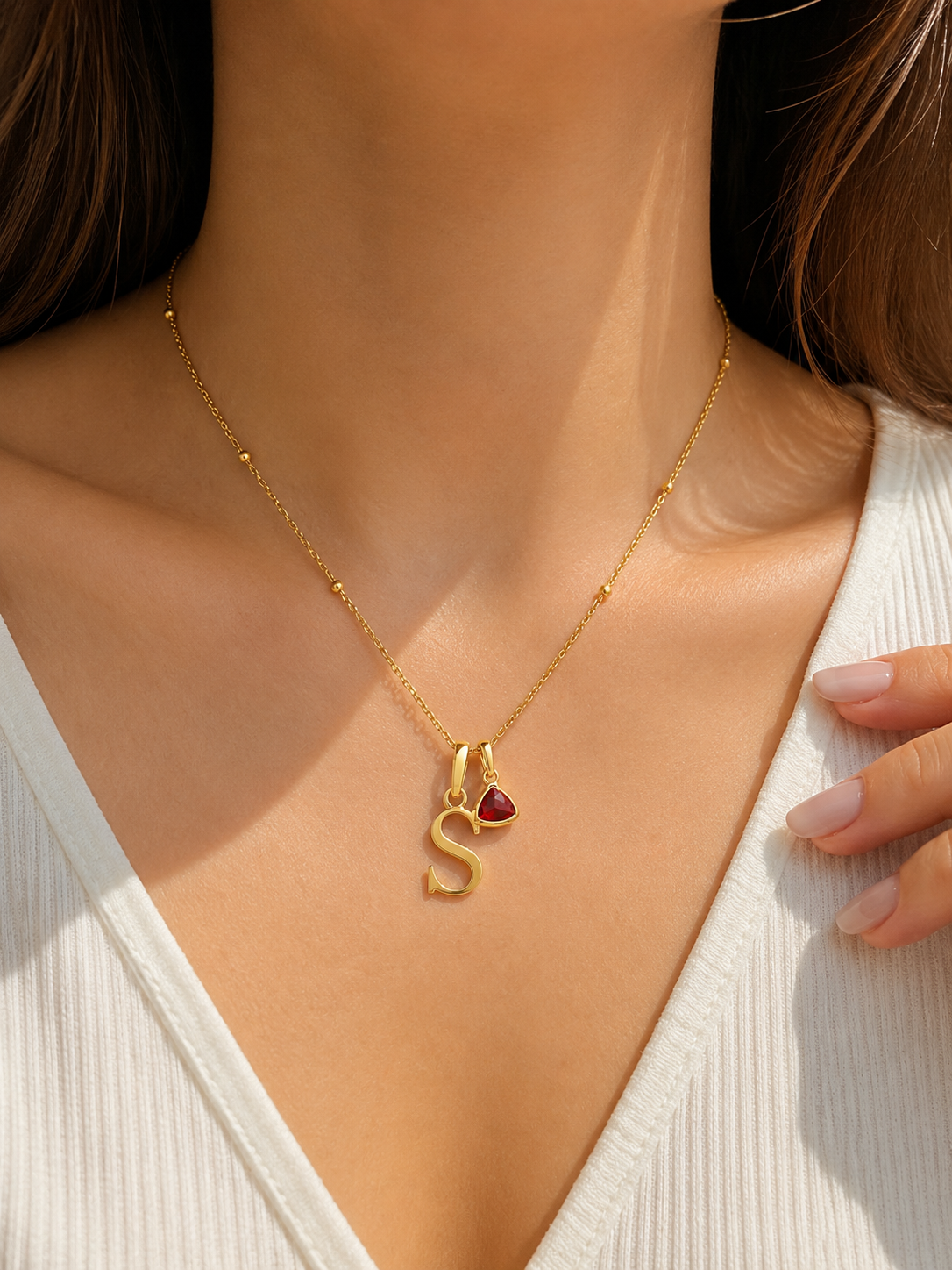 Collar Personalizado con Inicial y Piedra de Nacimiento | Stainless Steel Letter Pendant Necklace
