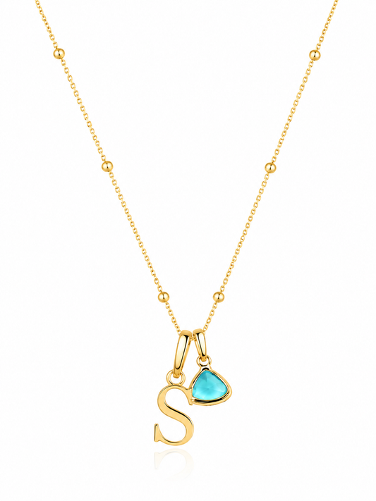 Collar Personalizado con Inicial y Piedra de Nacimiento | Stainless Steel Letter Pendant Necklace