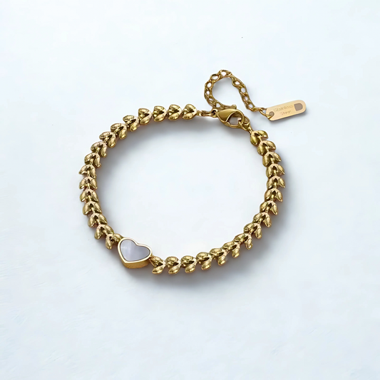 Pulsera de Corazón Retro en Acero de Titanio y Oro de 18K