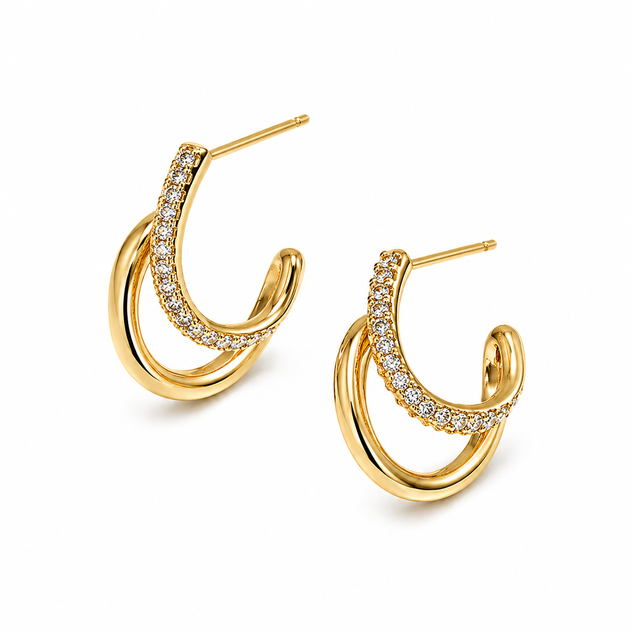 Aretes Dorados Elegantes con Zirconia | Brillo Fino y Estilo Minimalista