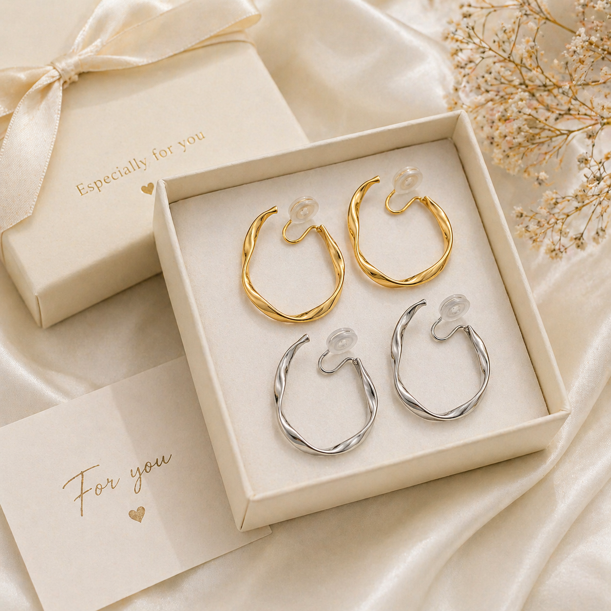 Aretes Clip Elegantes Trenzados (Sin Perforación) – Dorado y Plateado