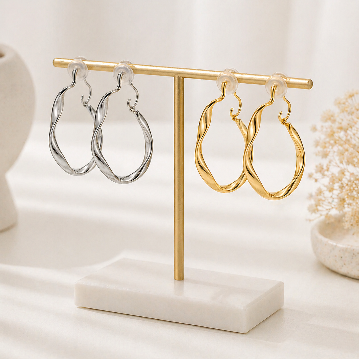 Aretes Clip Elegantes Trenzados (Sin Perforación) – Dorado y Plateado