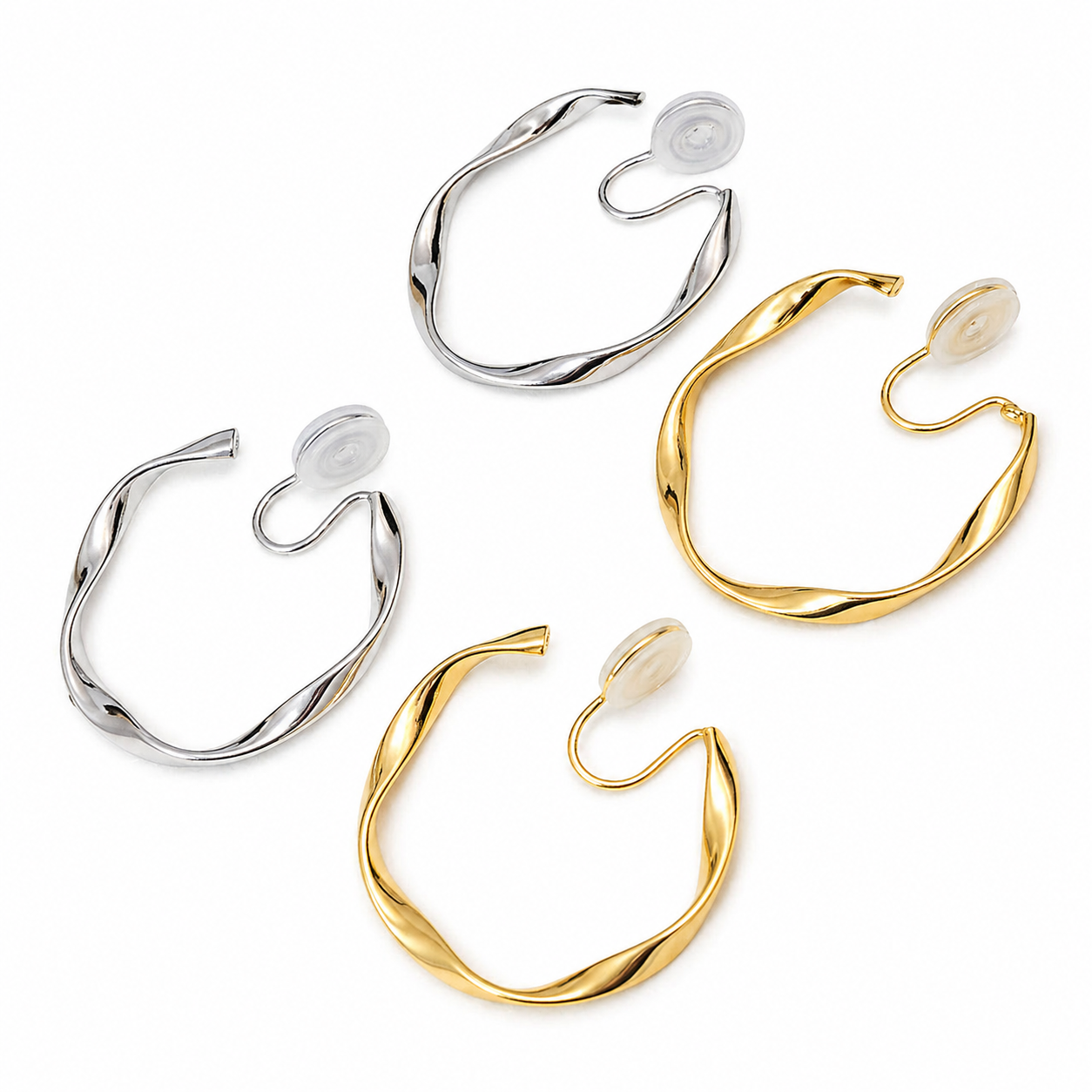Aretes Clip Elegantes Trenzados (Sin Perforación) – Dorado y Plateado