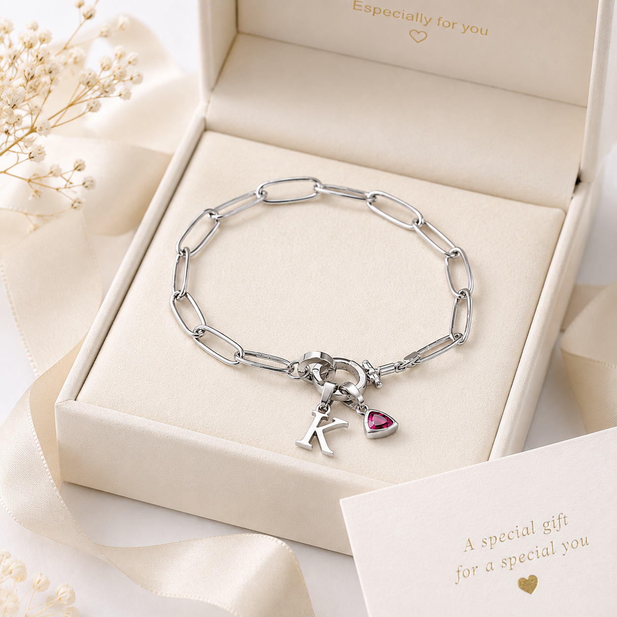 Pulsera Personalizada con Inicial y Piedra de Nacimiento | Personalized Initial Birthstone Bracelet