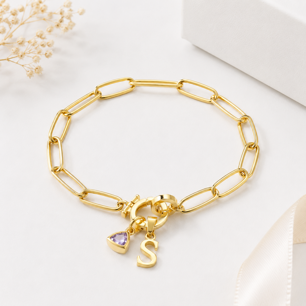 Pulsera Personalizada con Inicial y Piedra de Nacimiento | Personalized Initial Birthstone Bracelet