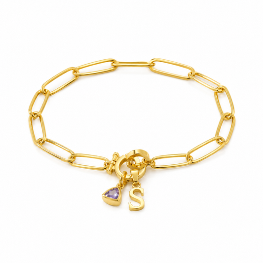Pulsera Personalizada con Inicial y Piedra de Nacimiento | Personalized Initial Birthstone Bracelet
