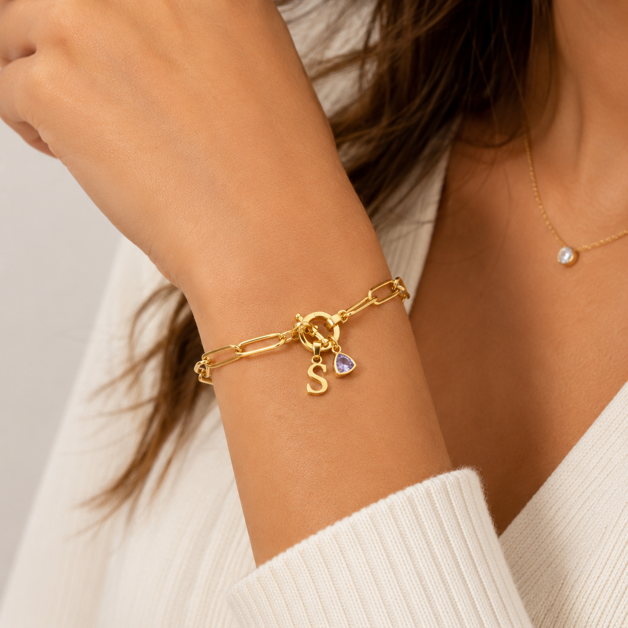 Pulsera Personalizada con Inicial y Piedra de Nacimiento | Personalized Initial Birthstone Bracelet