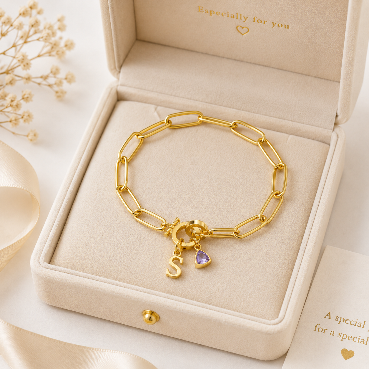 Pulsera Personalizada con Inicial y Piedra de Nacimiento | Personalized Initial Birthstone Bracelet