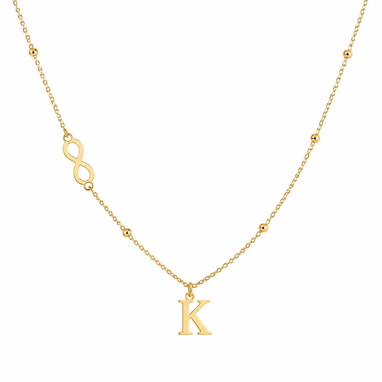 Collar Inicial Personalizado en Acero Inoxidable con Símbolo Infinito | Personalized Initial Necklace with Infinity Charm