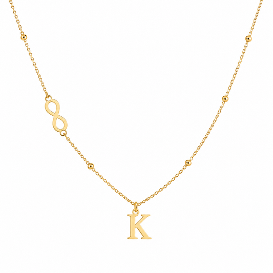 Collar Inicial Personalizado en Acero Inoxidable con Símbolo Infinito | Personalized Initial Necklace with Infinity Charm