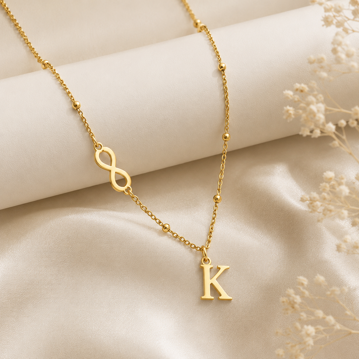 Collar Inicial Personalizado en Acero Inoxidable con Símbolo Infinito | Personalized Initial Necklace with Infinity Charm