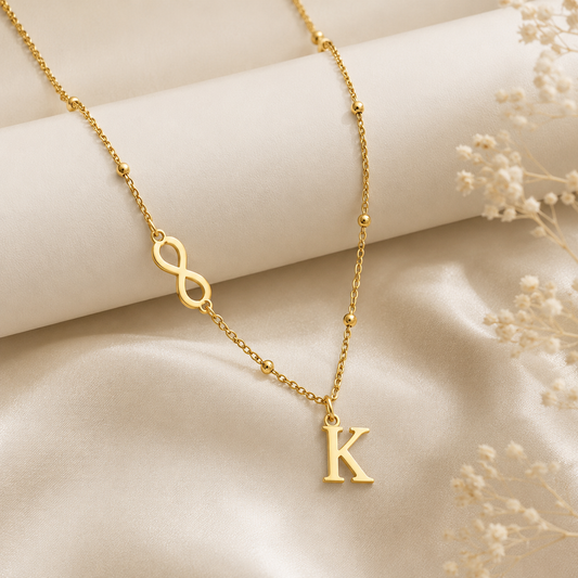Collar Inicial Personalizado en Acero Inoxidable con Símbolo Infinito | Personalized Initial Necklace with Infinity Charm