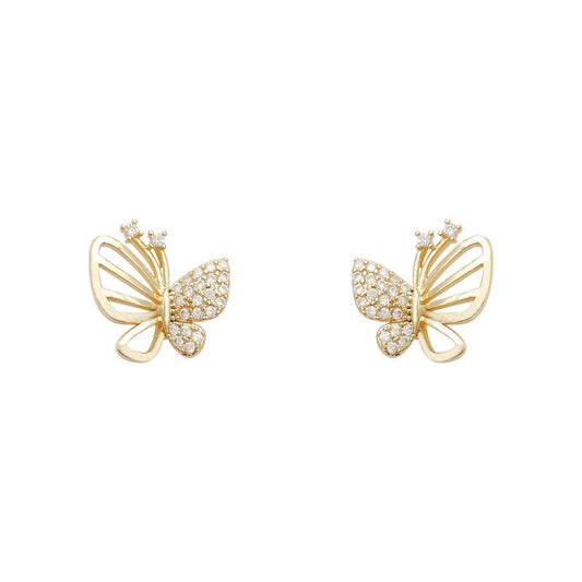 Gold Cubic Zircon Butterfly Stud Earrings