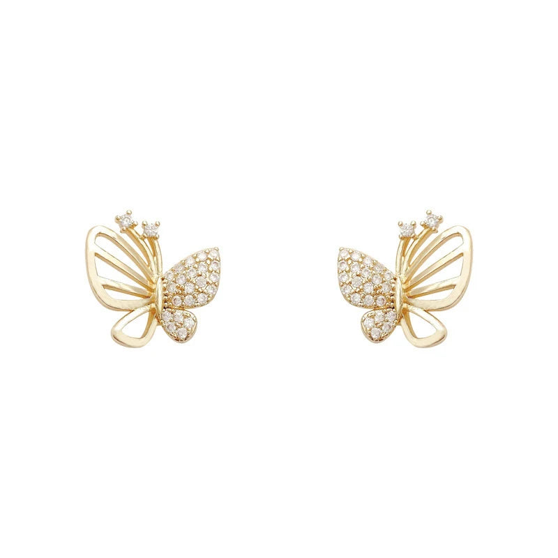 Gold Cubic Zircon Butterfly Stud Earrings