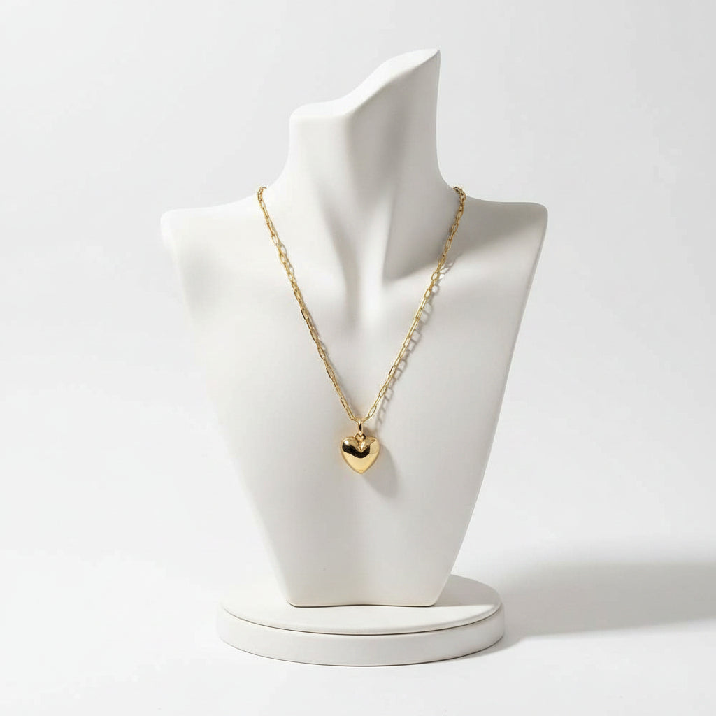 Gold-plated Jessica Puffed Heart Shaped Necklace