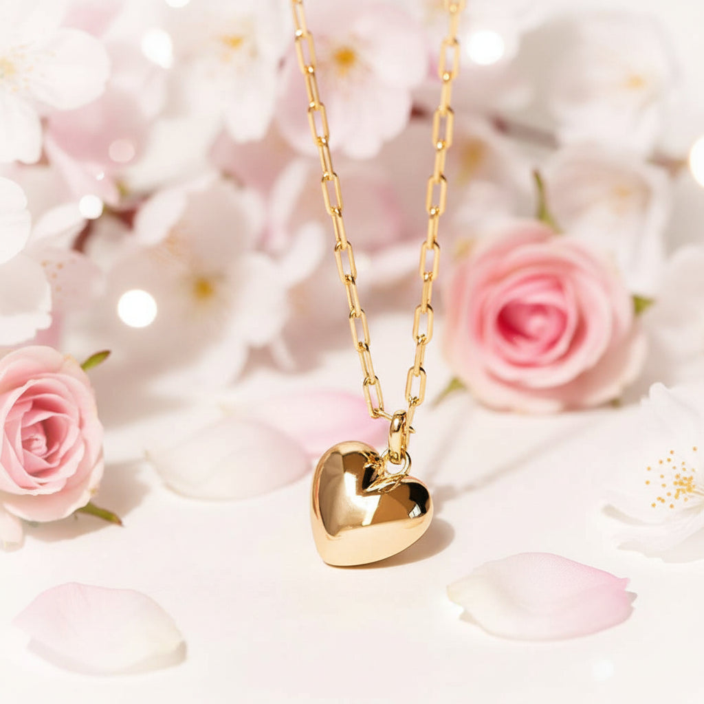 Gold-plated Jessica Puffed Heart Shaped Necklace