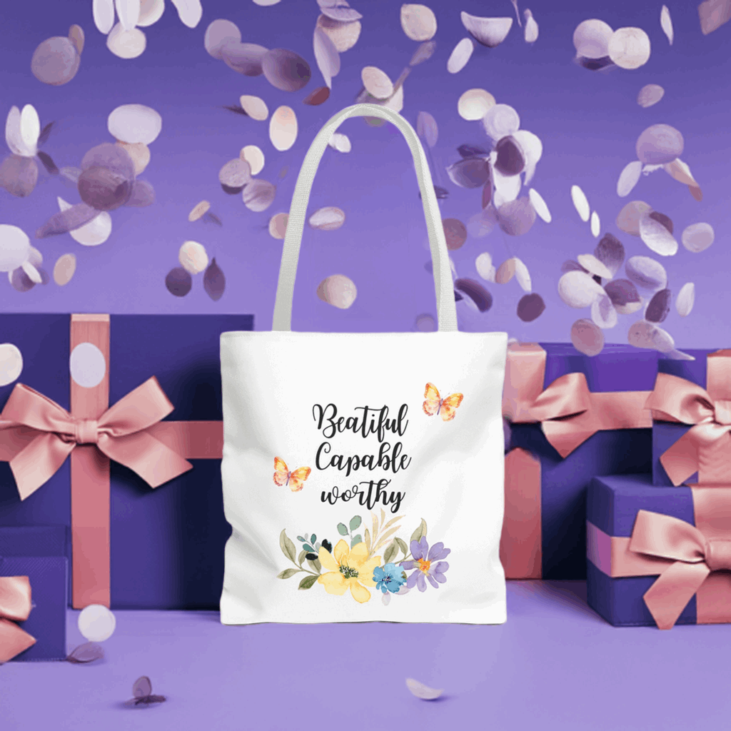 Beautiful Capable Worthy Floral Tote Bag